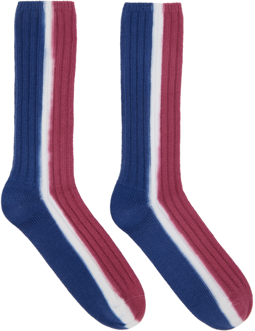 Sacai Red & Navy Vertical Dye Socks In 753 Redxnavy