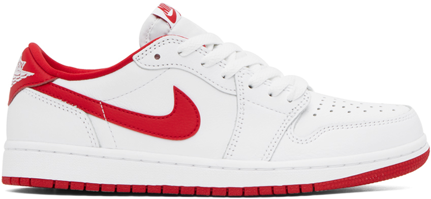 White & Red Air Jordan 1 Low OG Sneakers