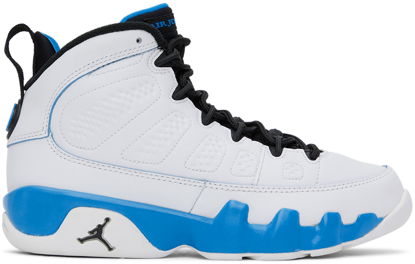 Kids White & Blue Jordan 9 Retro Big Kids Sneakers by Nike Jordan