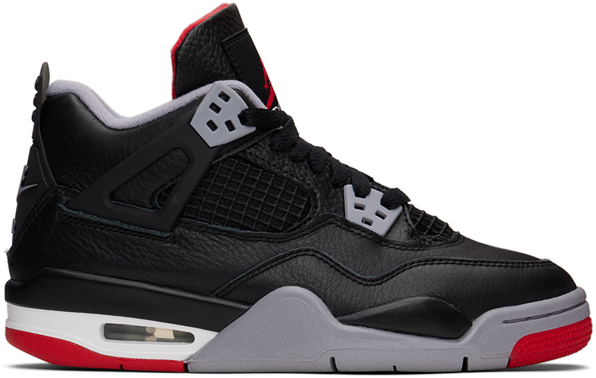 Kids Black Air Jordan 4 Retro Big Kids Sneakers by Nike Jordan | SSENSE ...