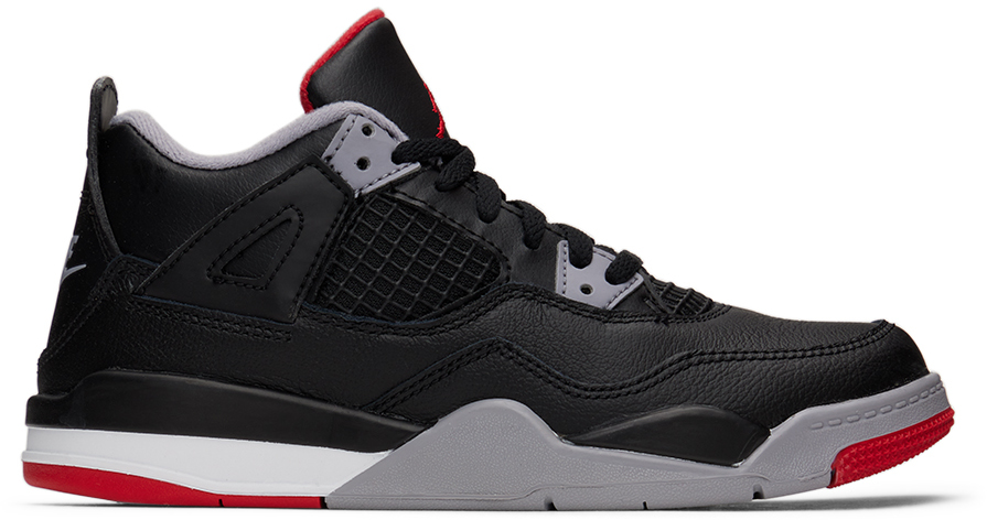 Kids Black & Gray Jordan 4 Retro Little Kids Sneakers by Nike