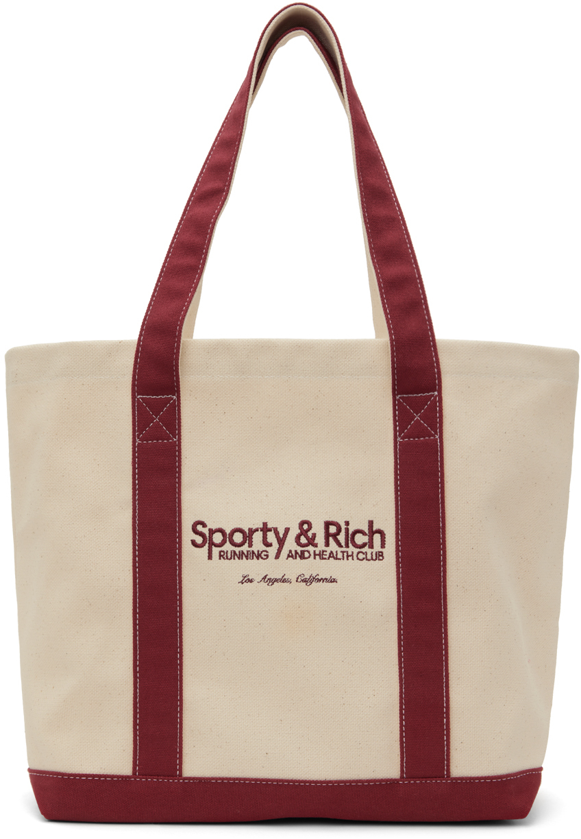 Sporty And Rich Beige & Red Club Two Tone Tote In Natural