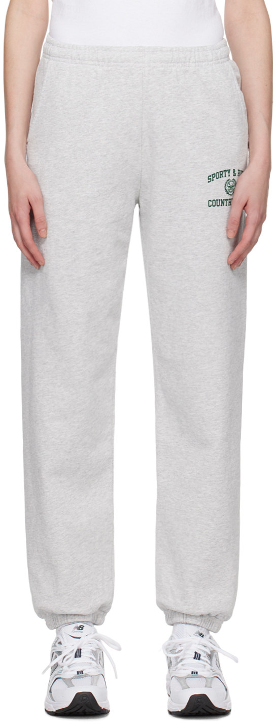 Sporty And Rich Gray Varsity Crest Lounge Pants In Heather Gray