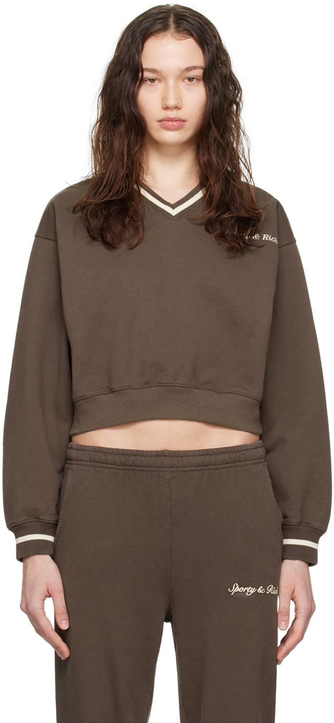 Sporty And Rich Brown Embroidered Sweatshirt In Chocolate