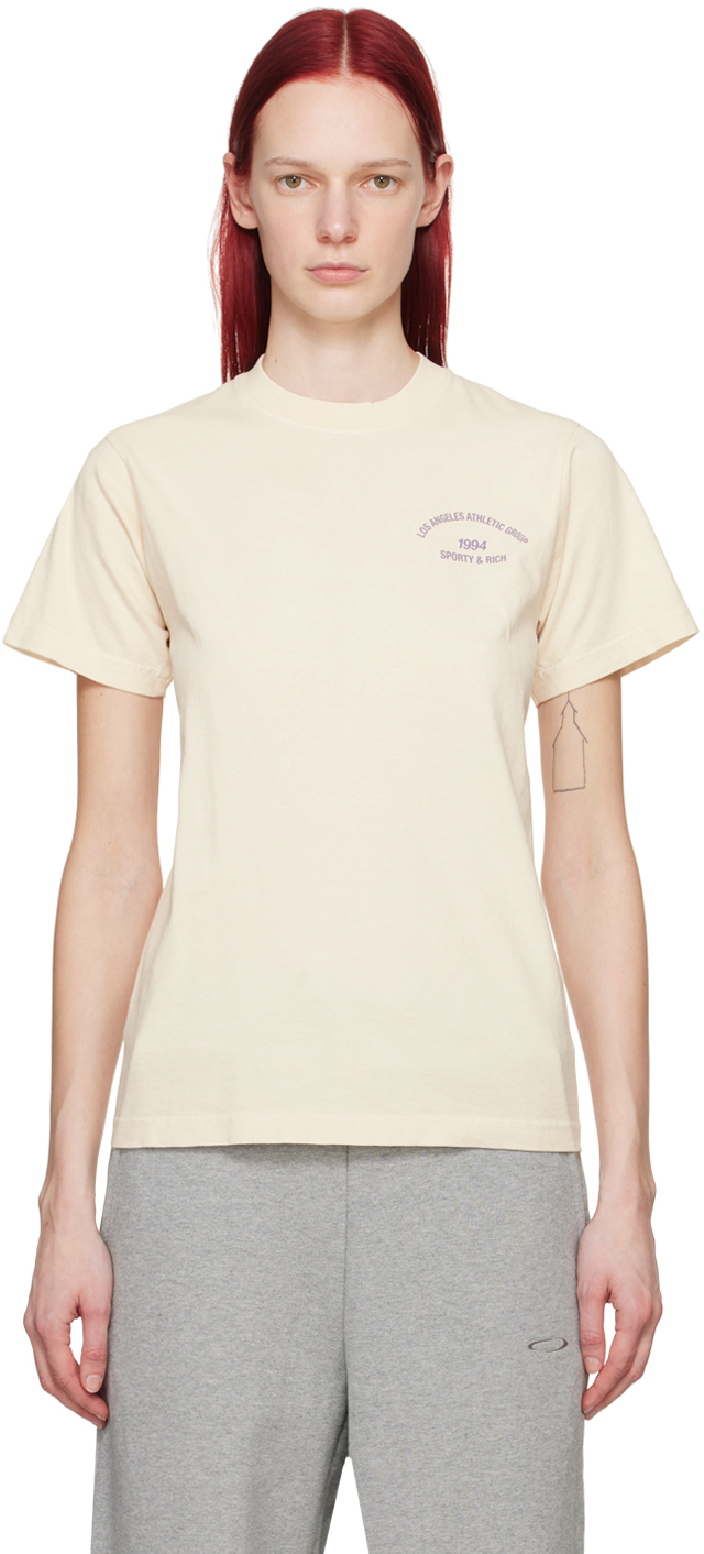 Sporty And Rich La Athletic Group Brand-print Cotton-jersey T-shirt In Cream