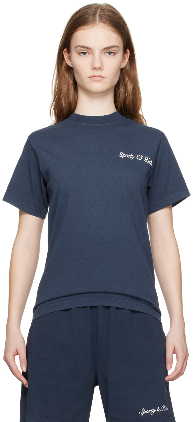 Sporty And Rich Navy Hwcny T-shirt In Navy White