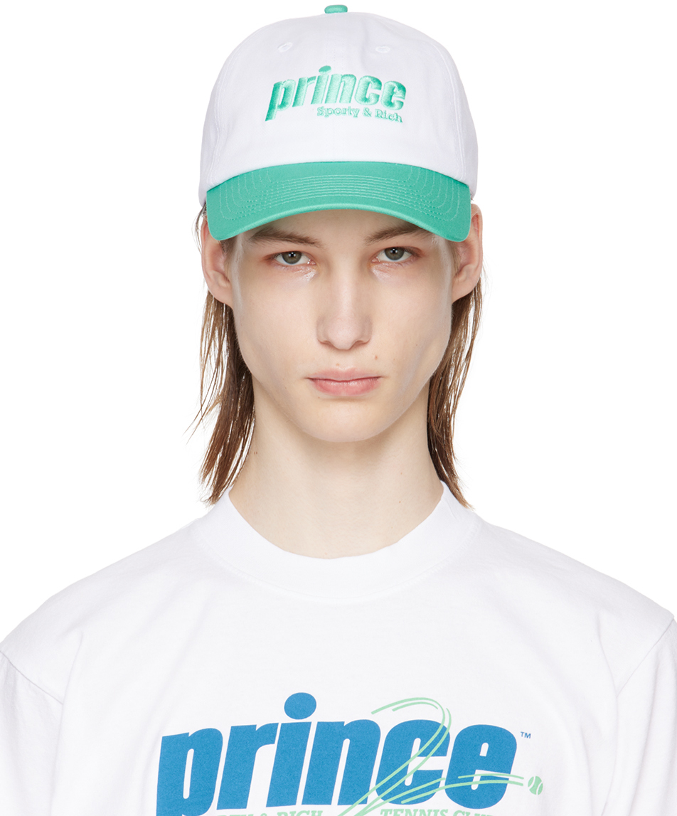 Shop Sporty And Rich White & Green Prince Sporty Cap