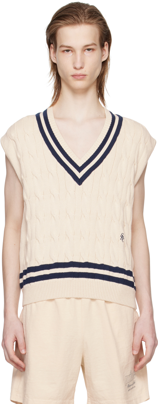 Shop Sporty And Rich Beige & Navy 'src' Vest In Cream