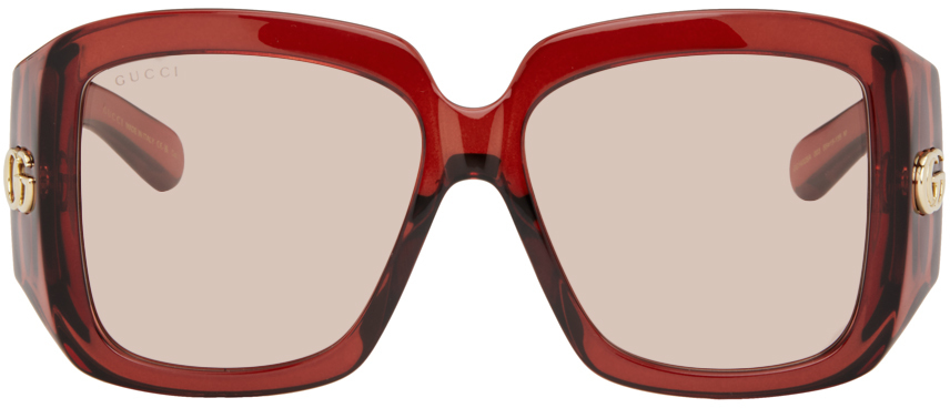 Gucci: Burgundy Square Sunglasses | SSENSE UK