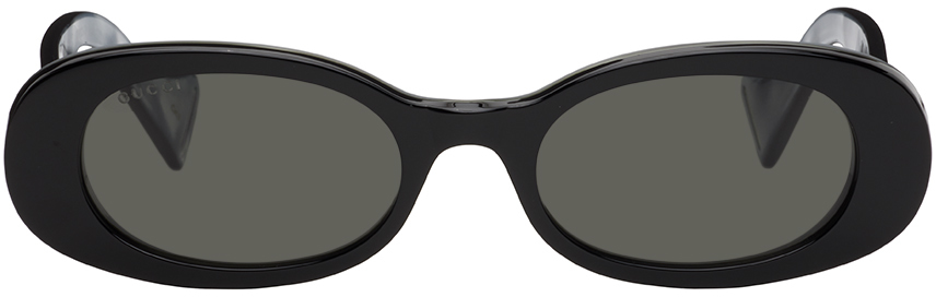 Black Oval Acetate Sunglasses by Gucci on Sale