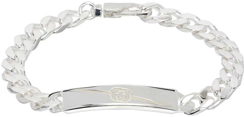 Silver Diagonal Interlocking G Bracelet