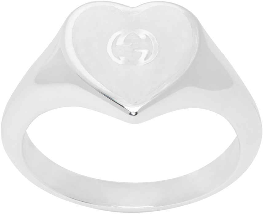 Gucci Silver Heart Ring In 1184 8106/mop White