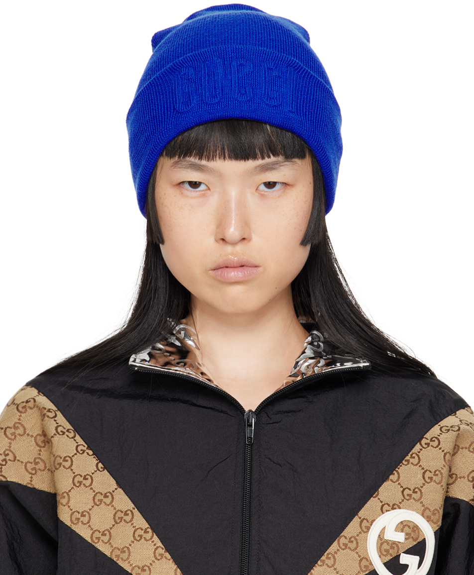 Blue Embroidered Beanie