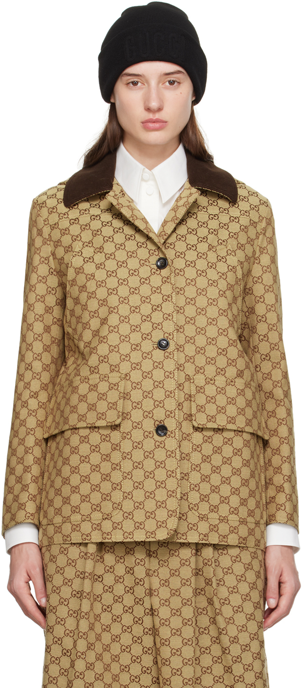 Gucci Beige & Brown Gg Jacket In 2184 Camel/mix