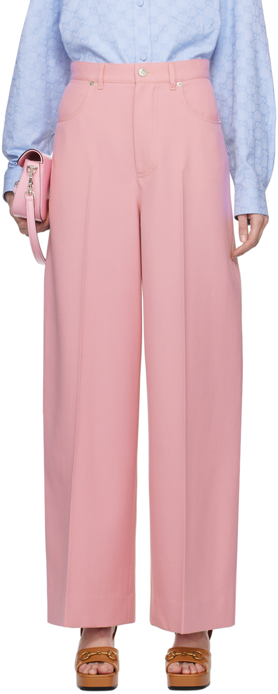 Shop Gucci Pink Pleated Trousers In 5334 Dream Candy