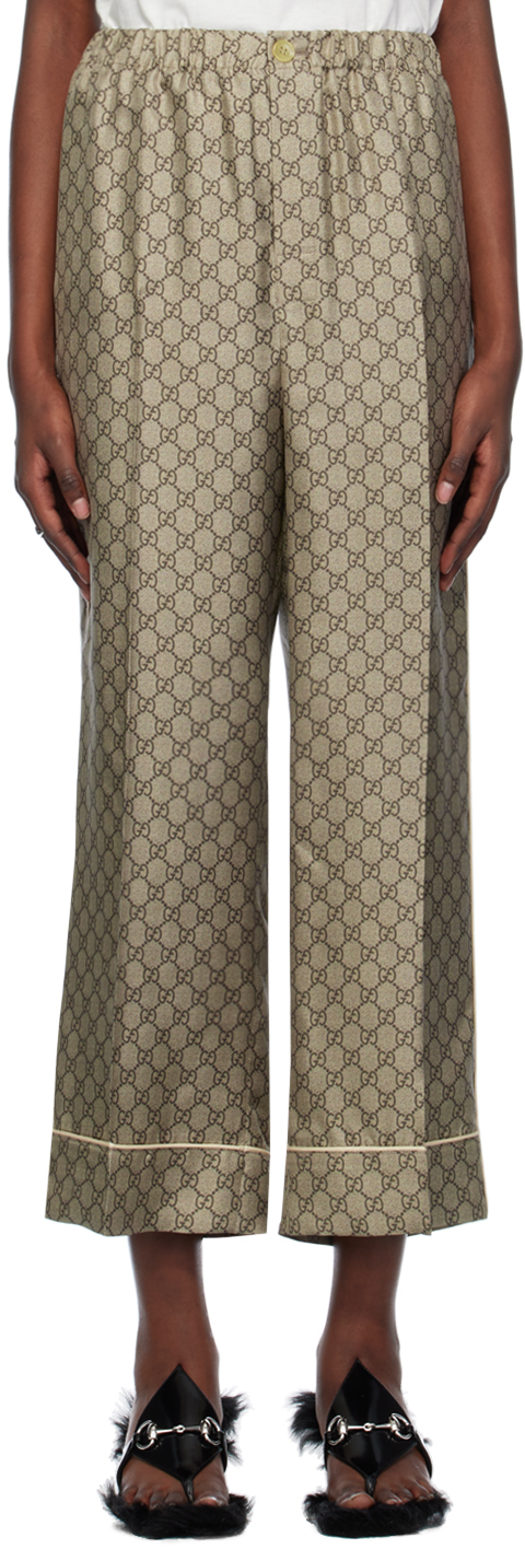 GG Supreme linen trousers in camel and ebony | GUCCI® ZA