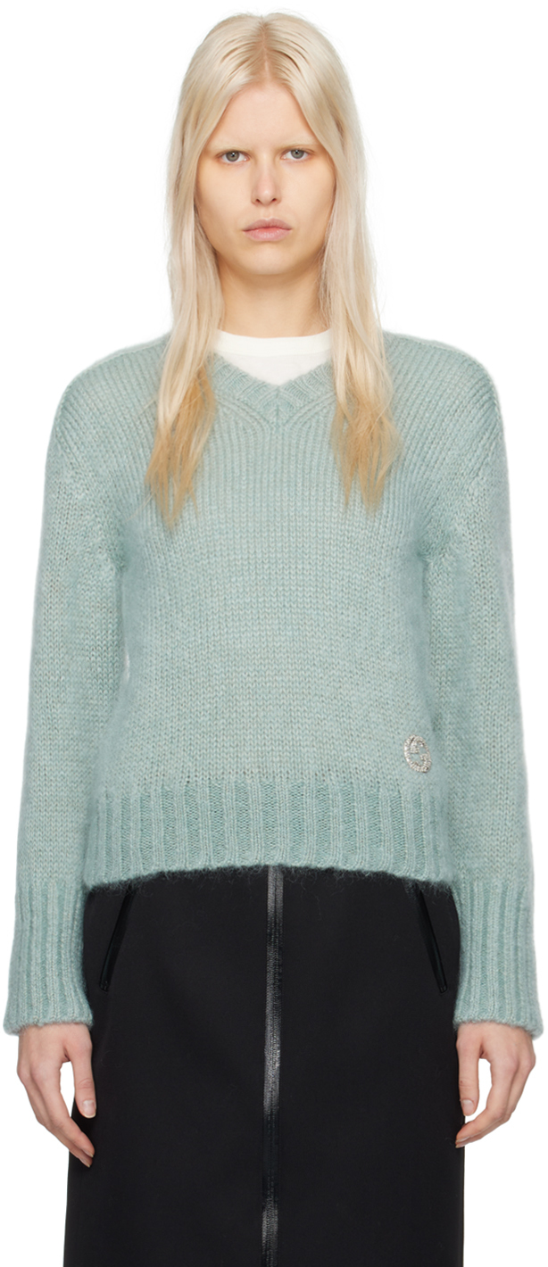 Gucci Blue Crystal Sweater In 4537 Ash Blue/mix