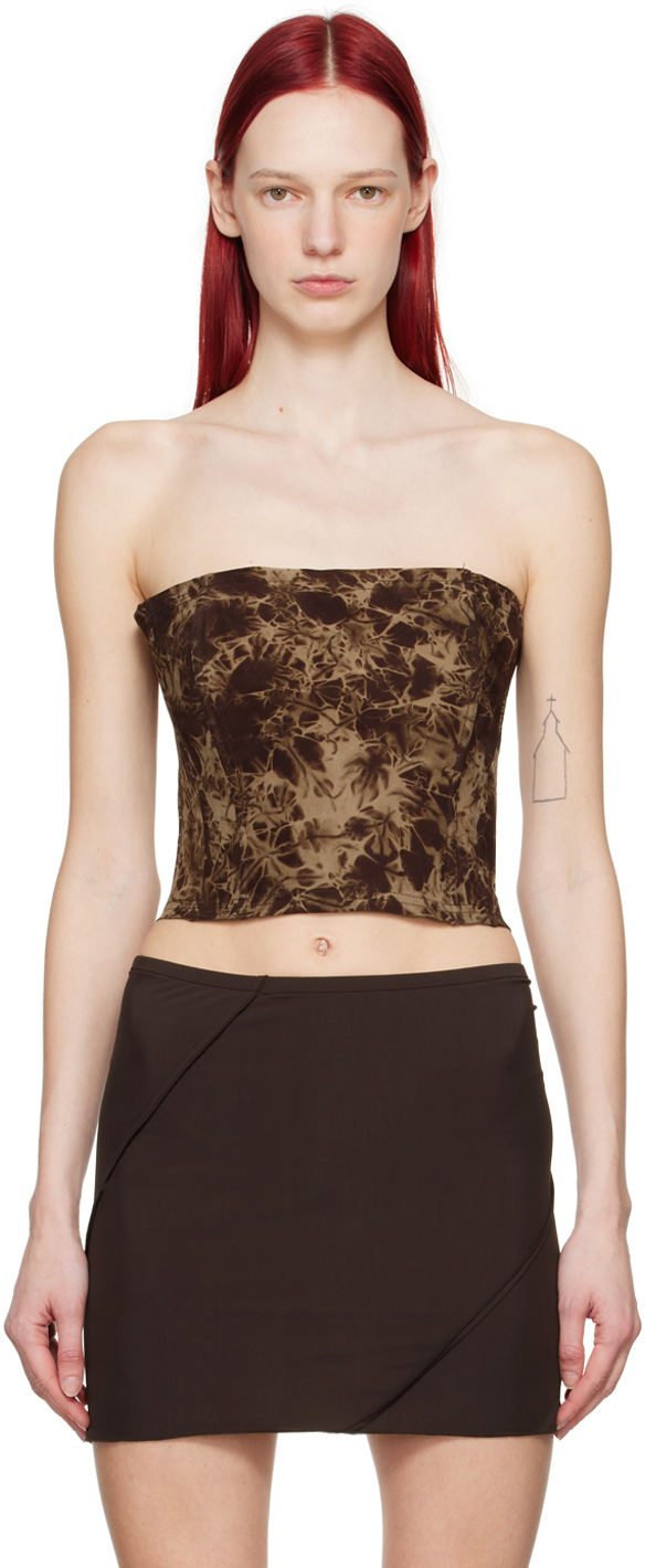 Ioannes Brown Paneled Leather Bustier Camisole In Dyed Brown