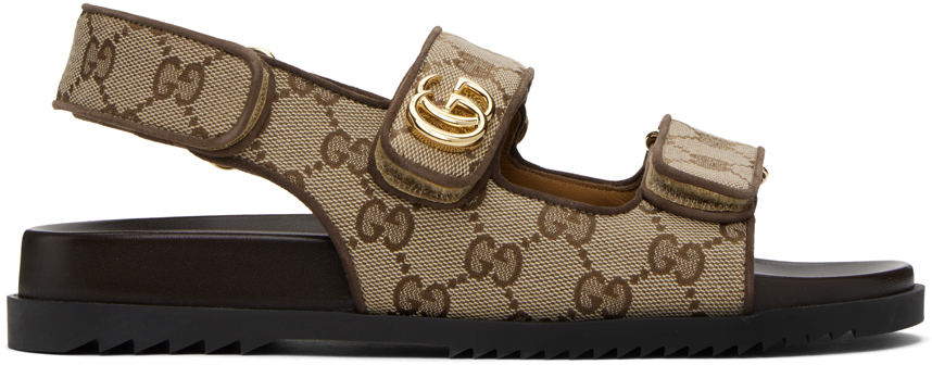 Shop Gucci Beige Double G Sandals In 9755 Bei-ebony/new A