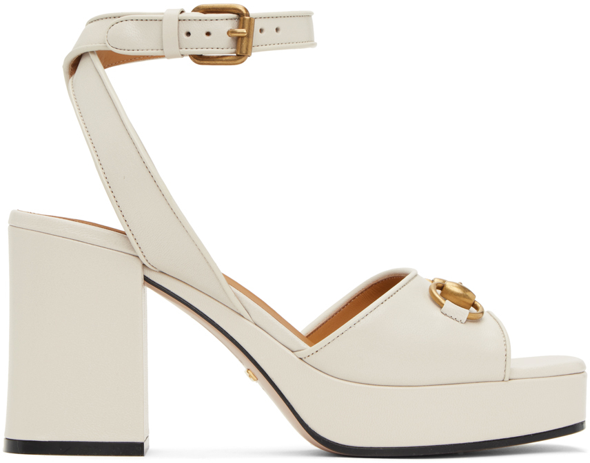 Gucci: White Horsebit Heeled Sandals | SSENSE