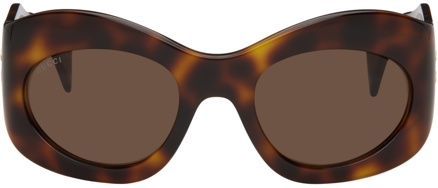 Gucci: Tortoiseshell Wrapped Oval Sunglasses | SSENSE