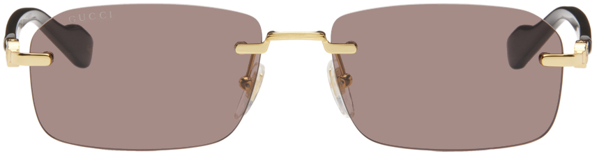 Gucci Gold & Tortoiseshell Rimless Sunglasses