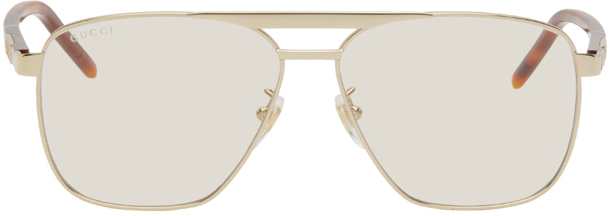 Gucci Gold & Tortoiseshell Navigator Sunglasses