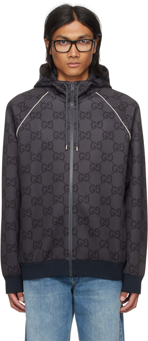 Shop Gucci Gray Jumbo Gg Jacket In 1155 Grey/dark Grey/