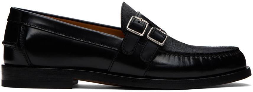 GUCCI BLACK BUCKLE GG LOAFERS