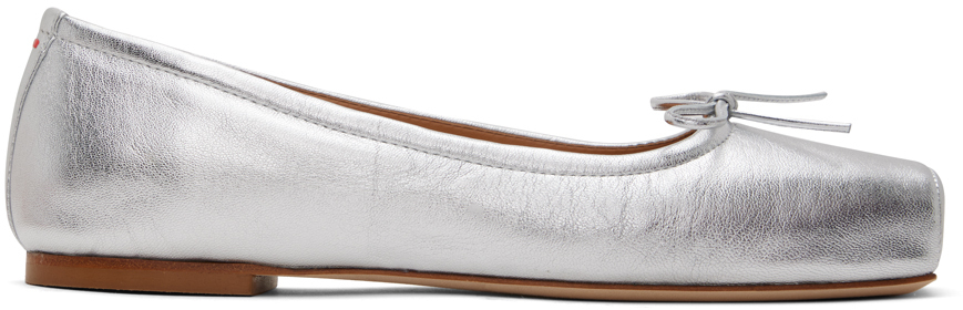 Aeyde Gabriella Laminated Nappa Leather Flats In Silver