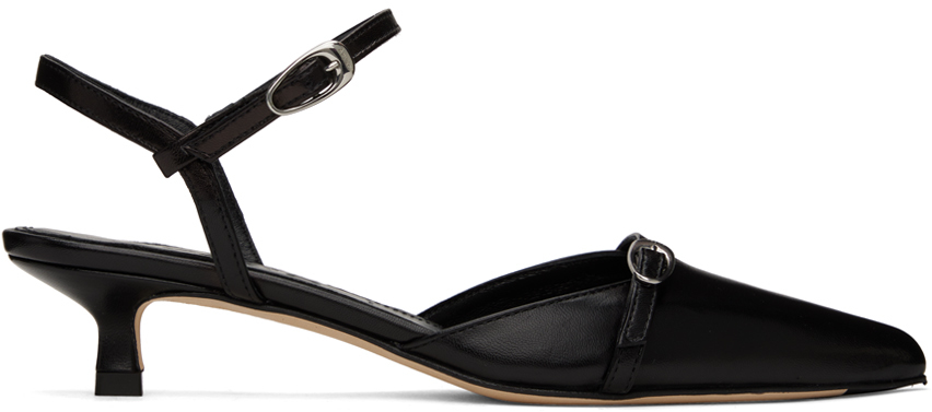 Black Melia Leather Kitten Heels