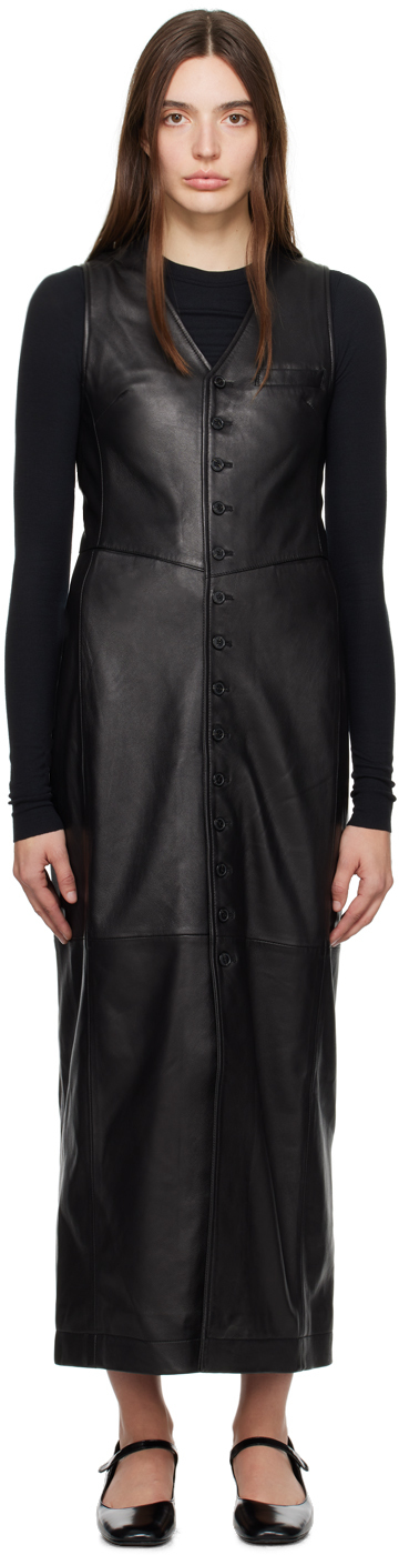 Frame Black Waistcoat Leather Midi Dress