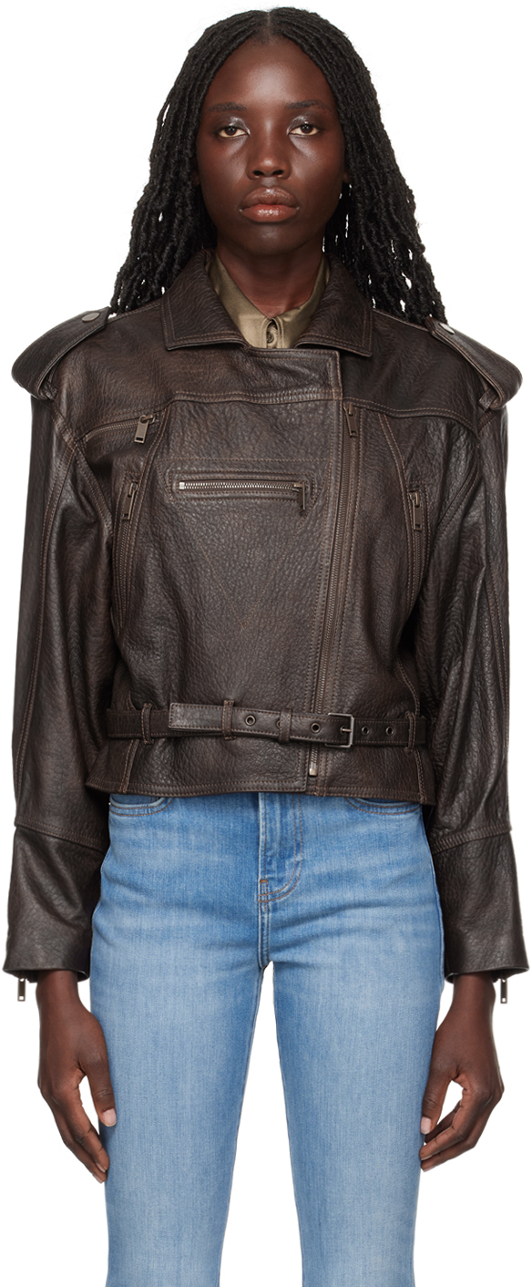 Shop Frame Brown Moto Leather Jacket In Chestnut