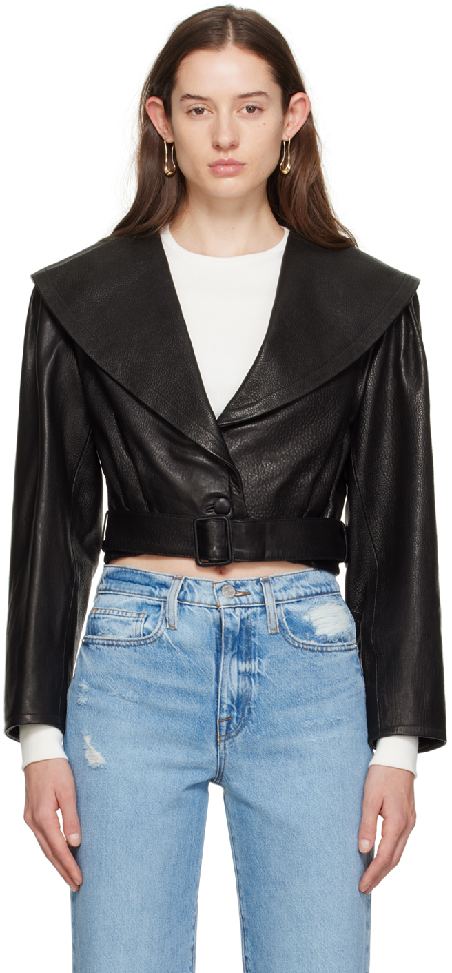 Shop Frame Black Cropped Leather Jacket