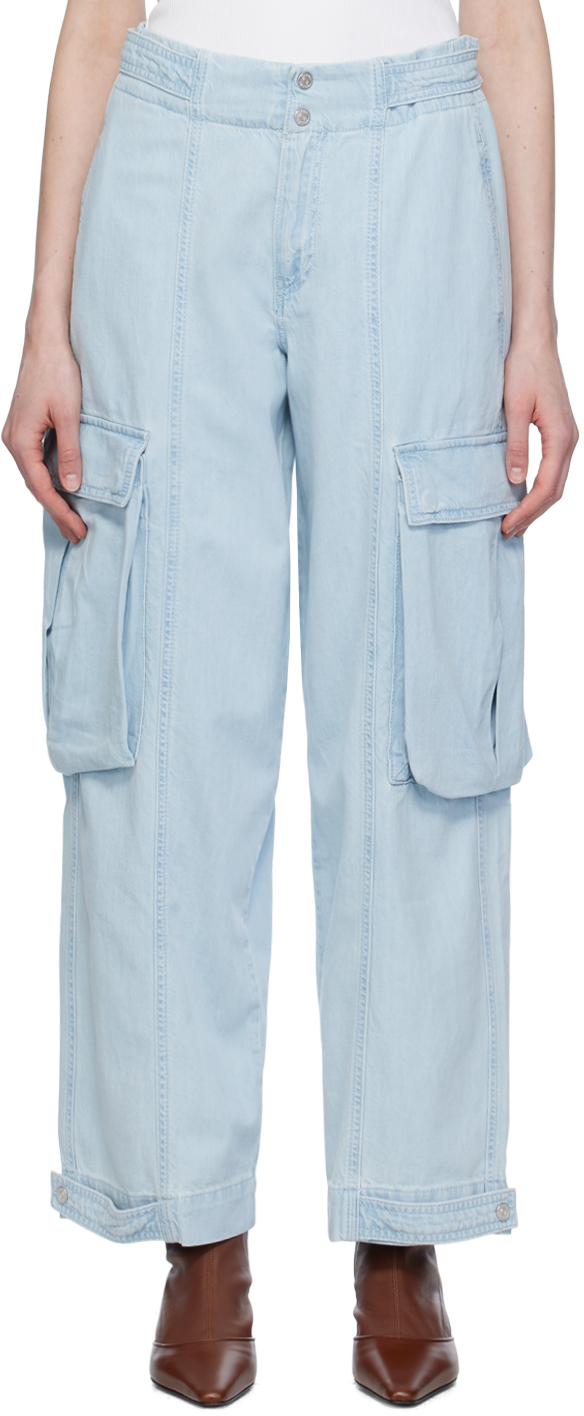 Blue Wide-Leg Cargo Jeans