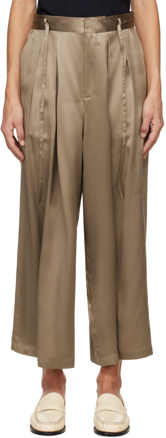 Frame Tan Pleated Trousers In Cypress