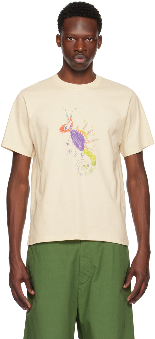 Shop Gentle Fullness Off-white Crewneck T-shirt In Ecru Chameleon