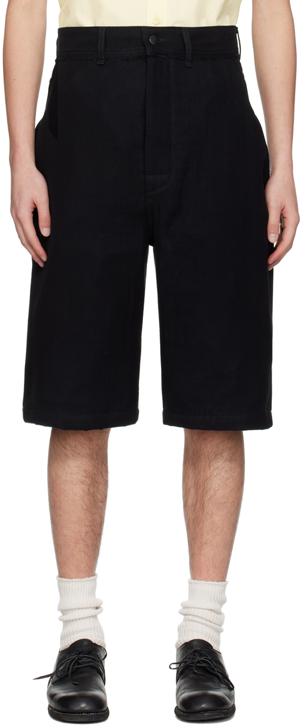 Black Layered Denim Shorts