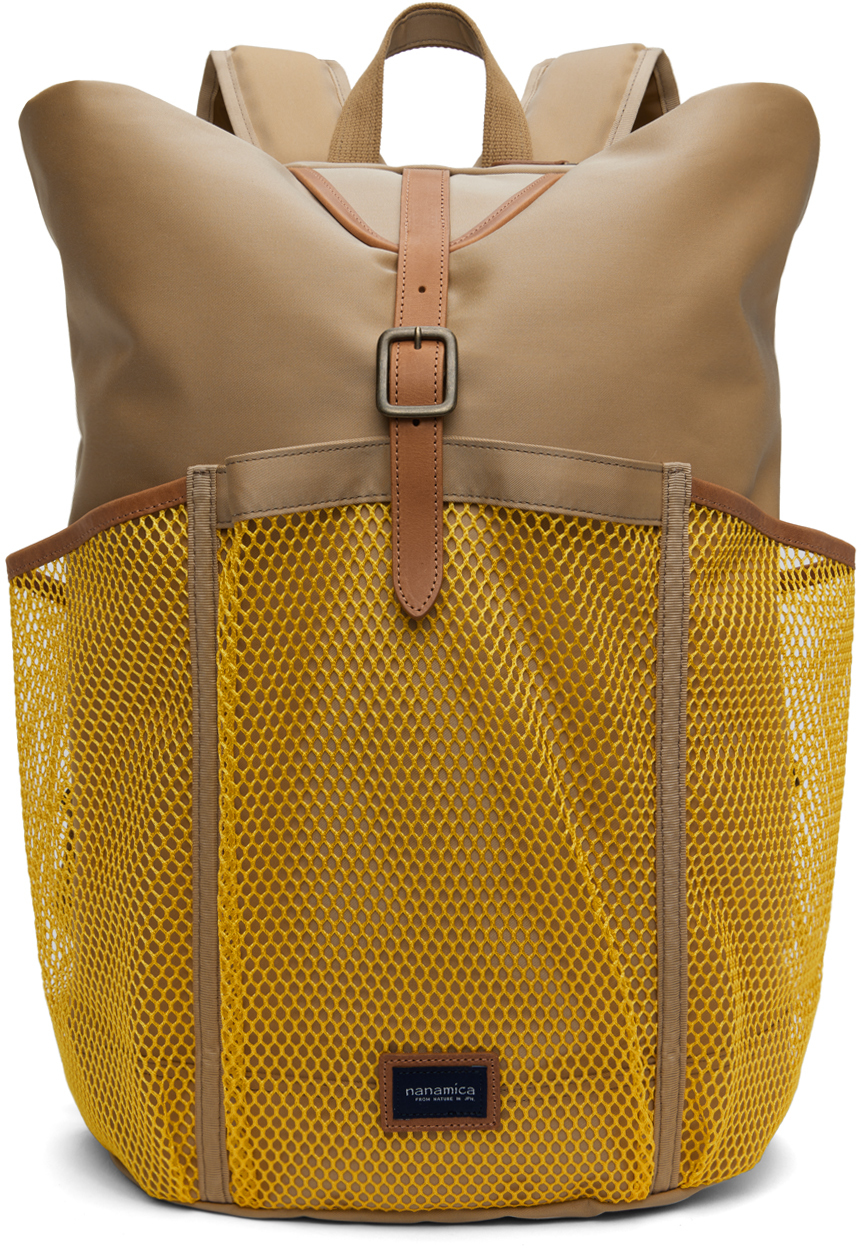 Beige & Yellow Water-Repellent Backpack