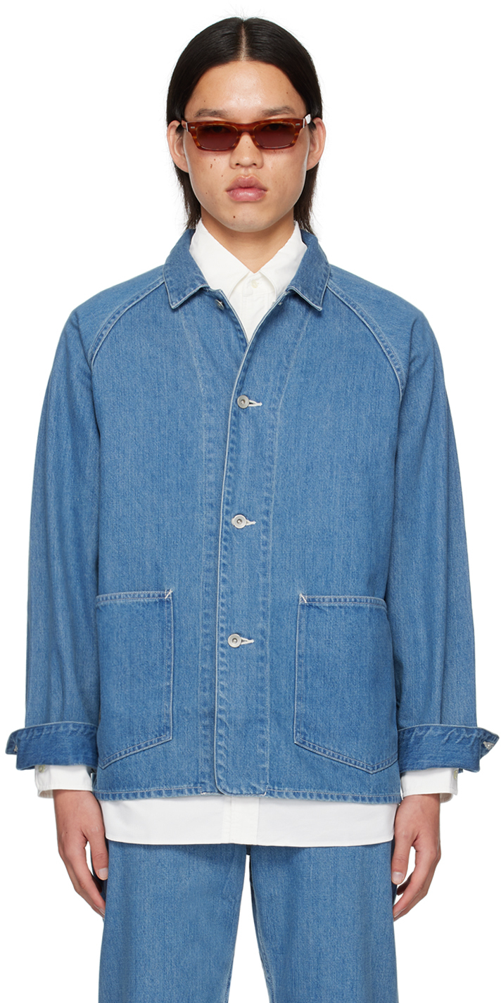 Shop Nanamica Blue Coverall Denim Jacket In Ib Indigo Bleach