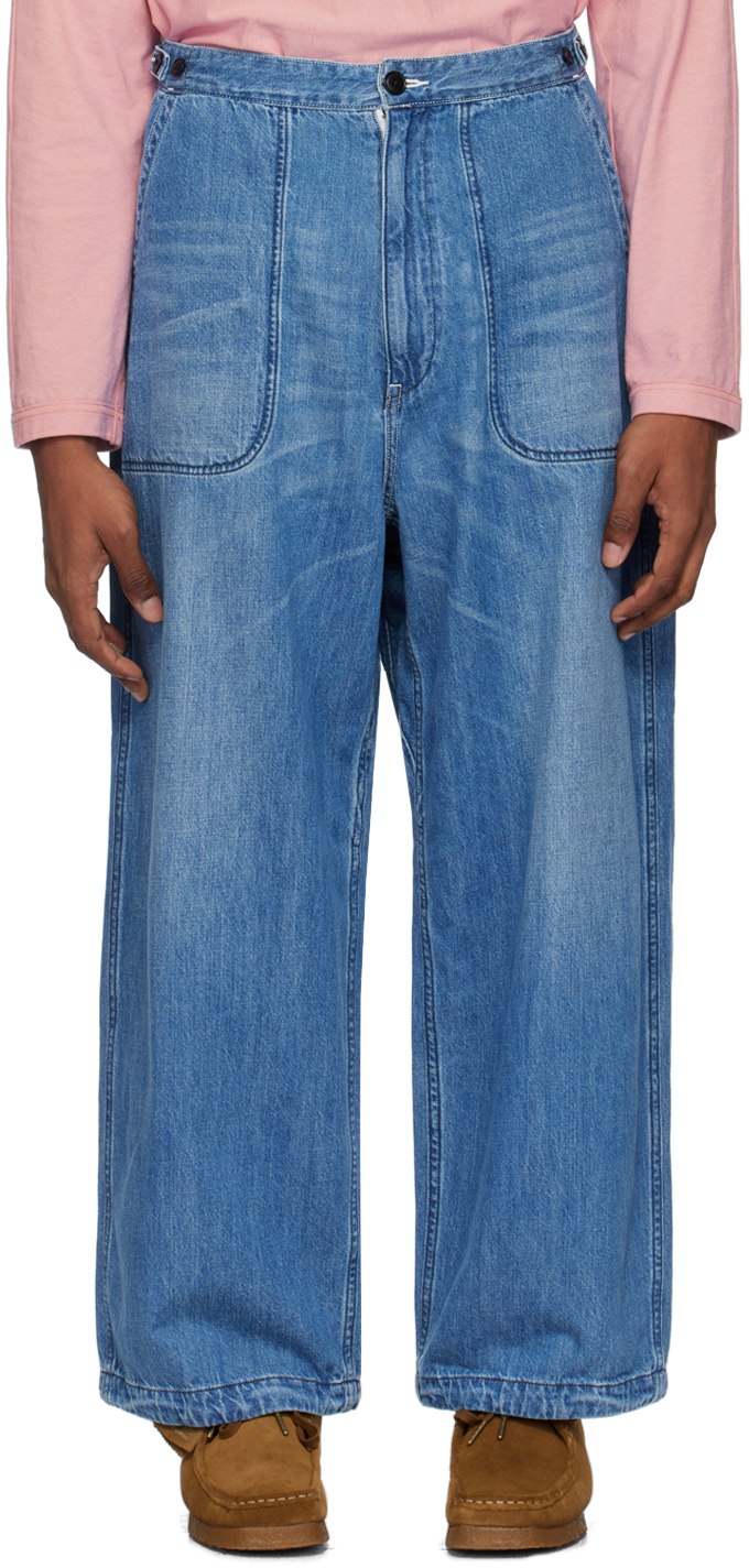 Shop Nanamica Indigo Work Jeans In Ib Indigo Bleach