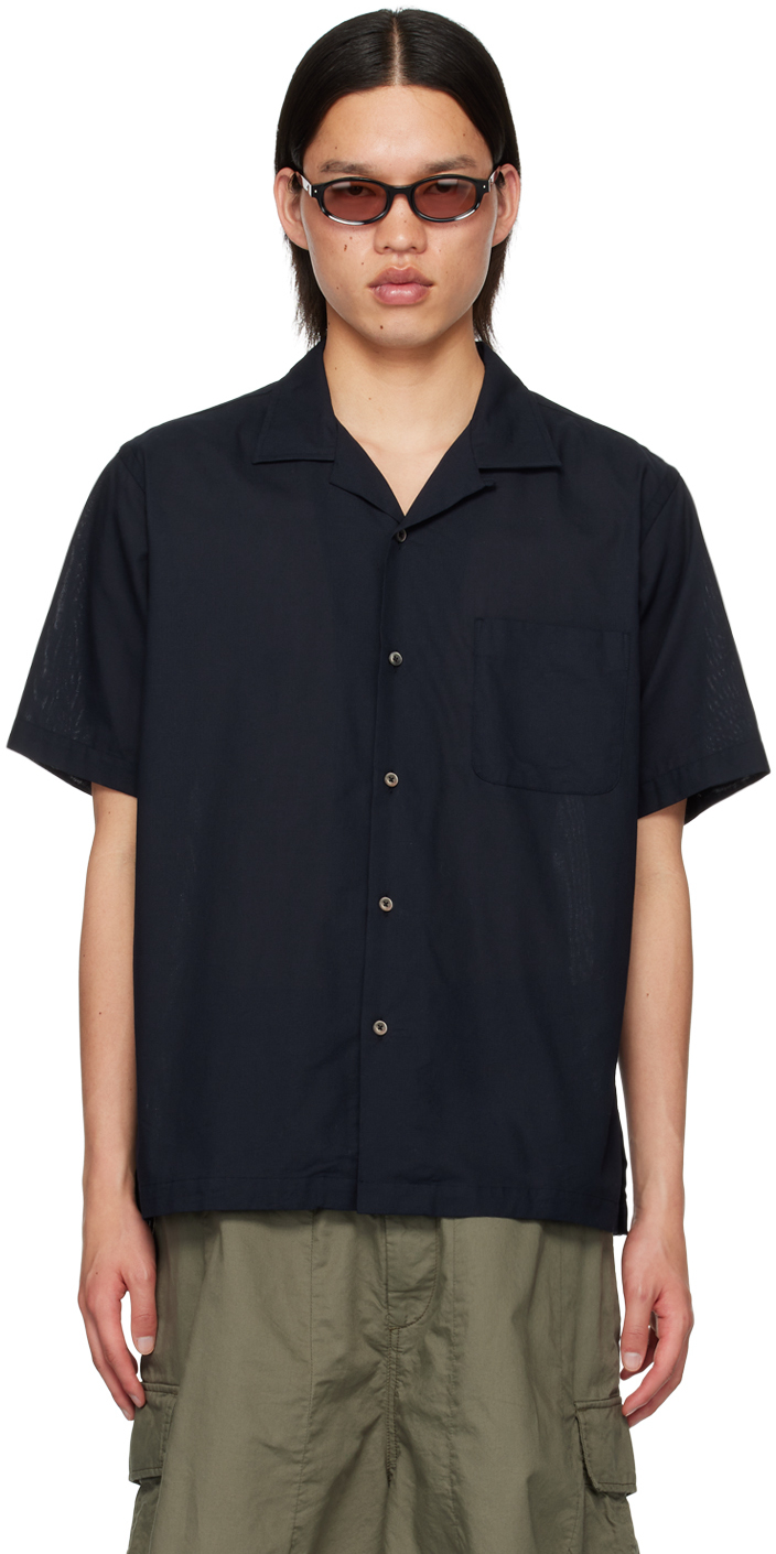 Navy Open Collar Shirt by nanamica on Sale