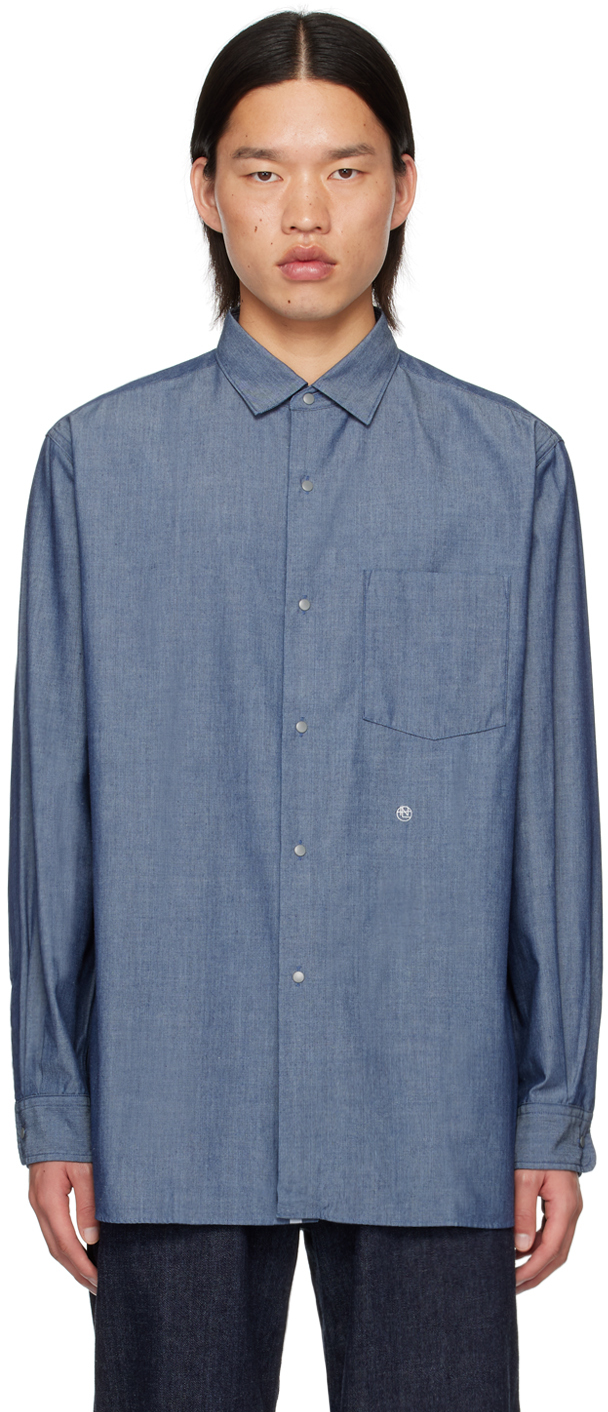 nanamica: Indigo Spread Collar Shirt | SSENSE