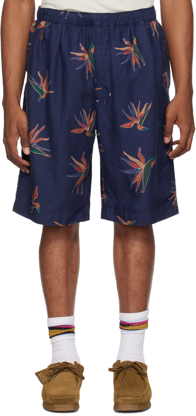 NANAMICA NAVY GRAPHIC SHORTS 