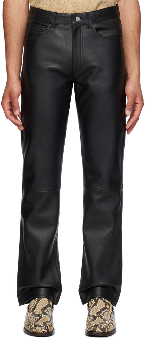 Shop Sunflower Black Straight-fit Leather Trousers In 999 Black