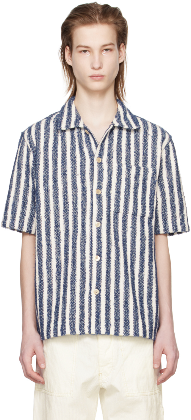 Shop Sunflower Blue & White Spacey Shirt In 200 Navy Stripe