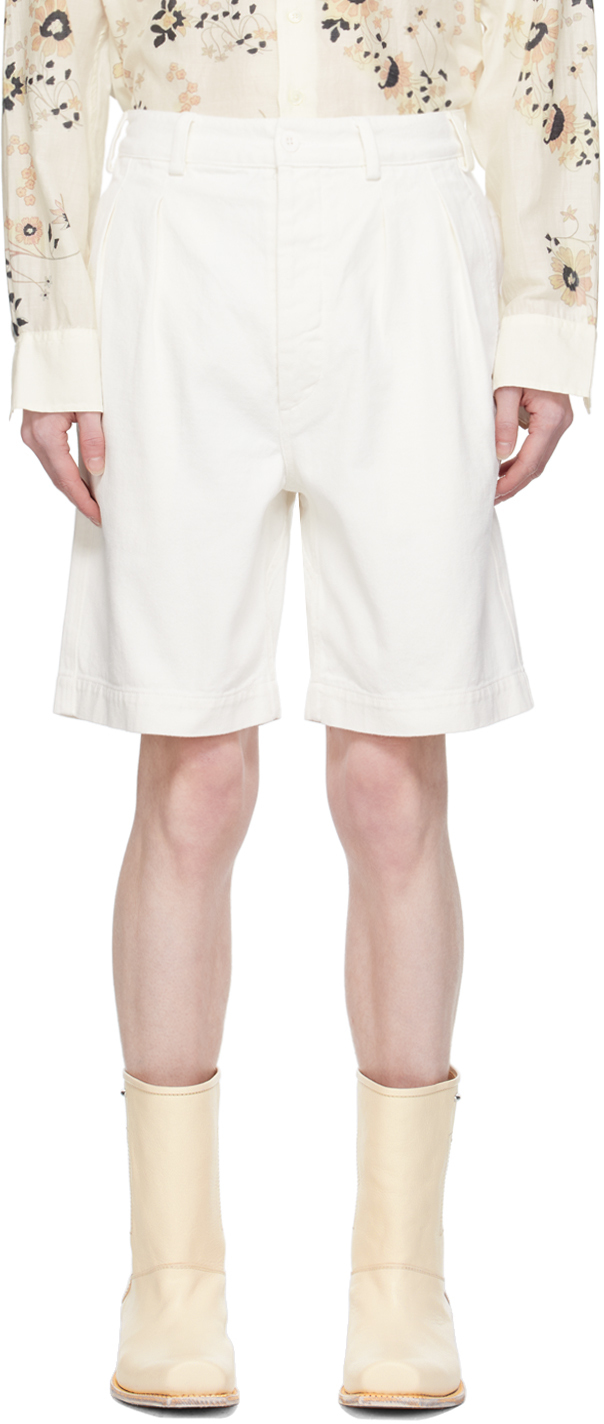 Shop Sunflower White Pleated Denim Shorts In 010 White