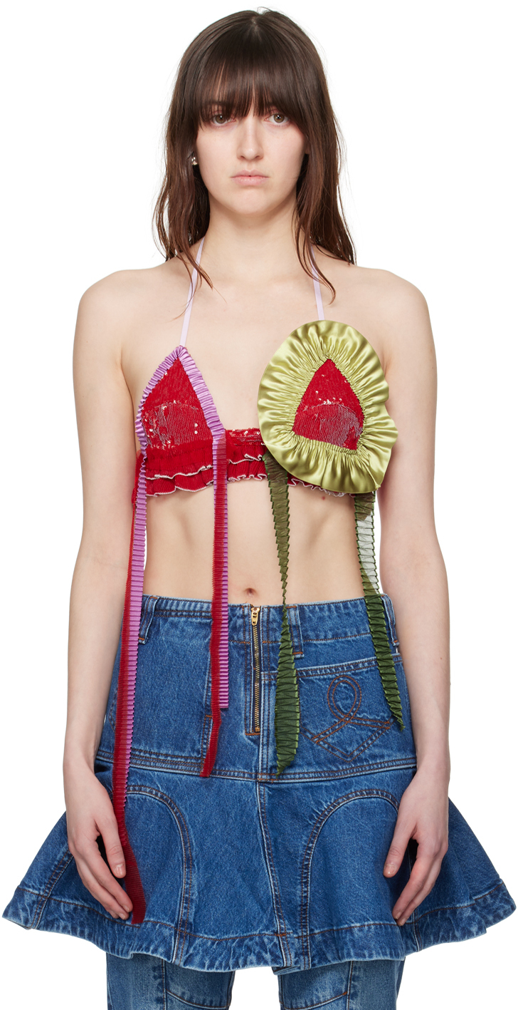 Shop Edward Cuming Multicolor Frilly Bra In Red/ Multi