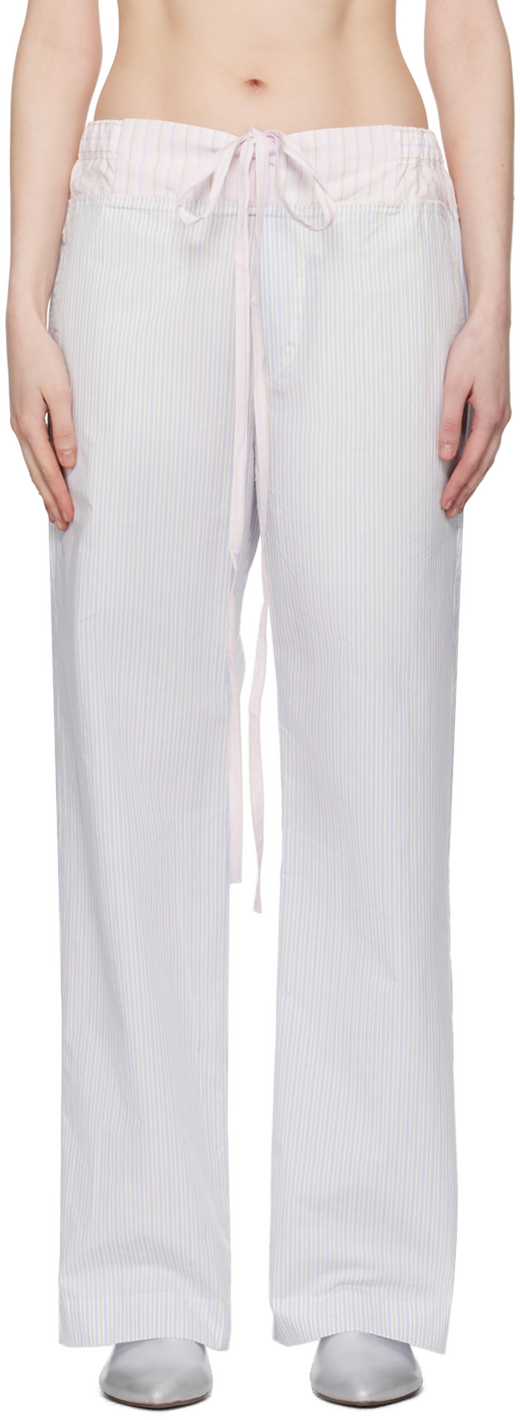 Shop Edward Cuming Blue Patchwork Trousers In Baby Blue/baby Pink