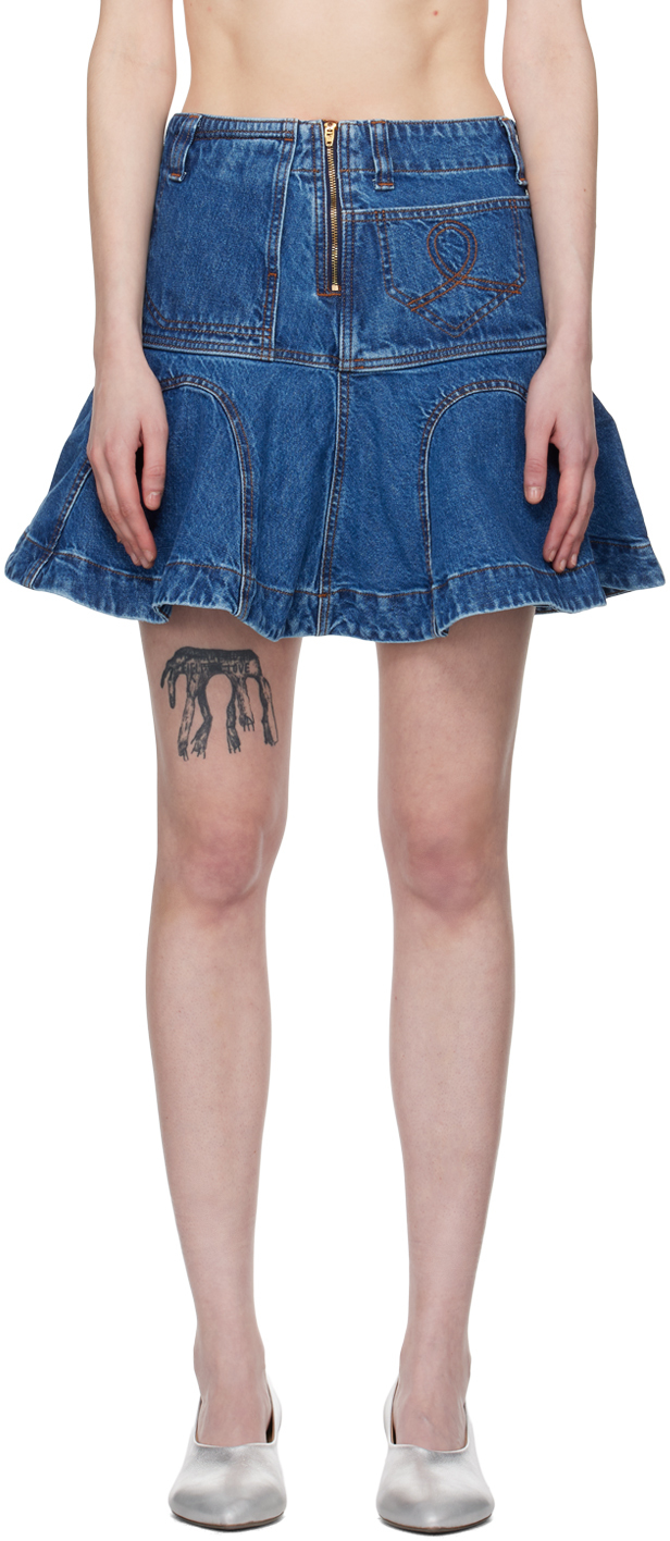 Shop Edward Cuming Blue Godet Denim Miniskirt